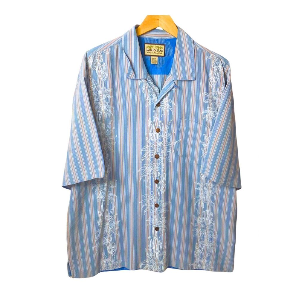 Hawaiian Mens XL Blue Camp Shirt Jamaica Jaxx Short Sleeve Button Up Tropical